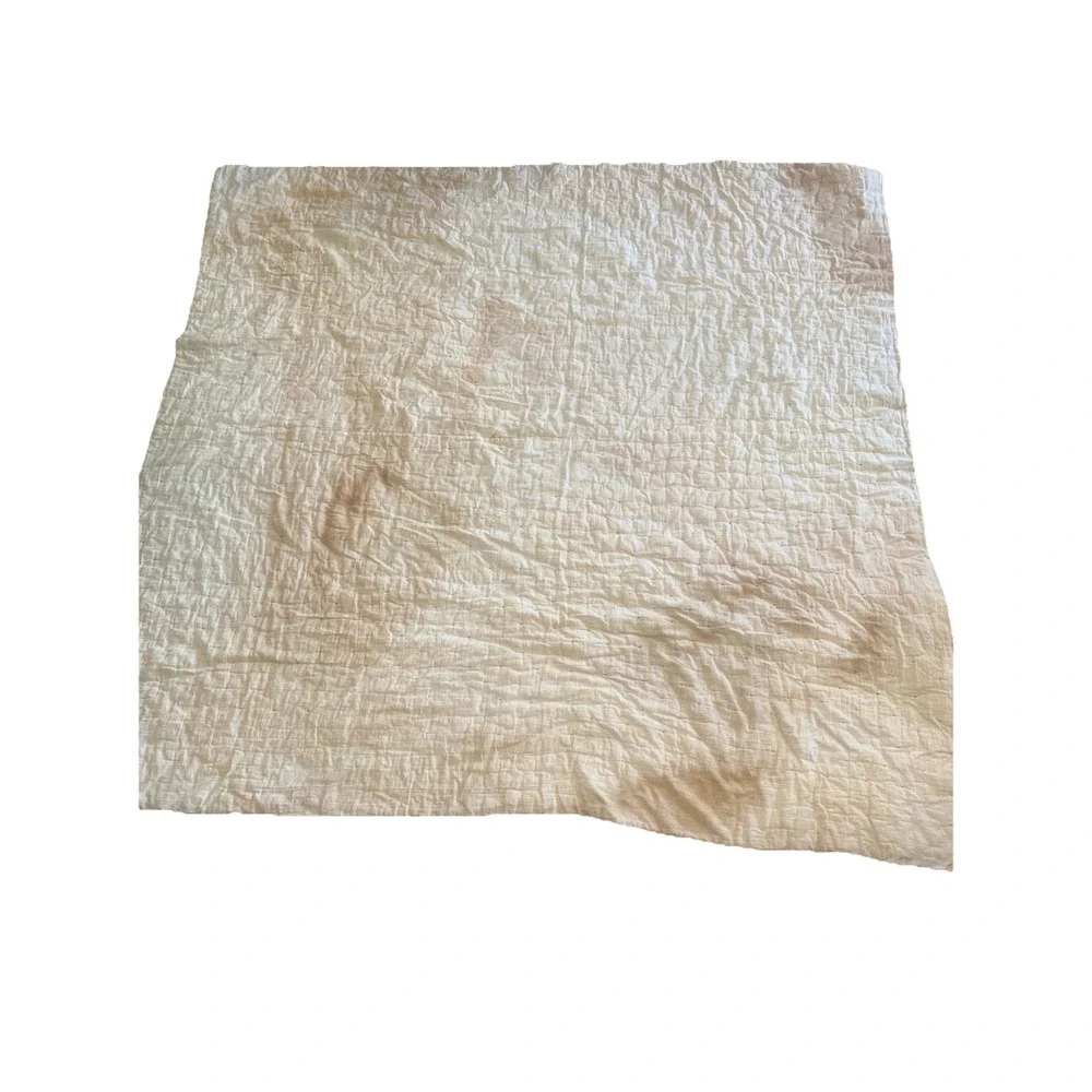 Vintage Cream W Blue Ties Quilt Blanket 68X65 In Significant Stain Areas Hole